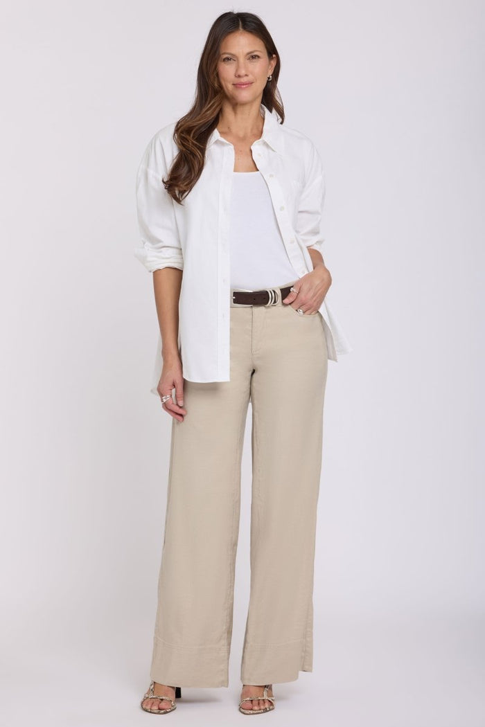 5 Pocket Wide Leg Trouser In Stretch Linen With Super High Rise | Feather | Pants | NYDJ