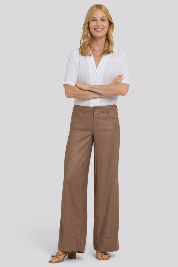 5 Pocket Wide Leg Trouser In Stretch Linen With Super High Rise | Toasted Coconut | Pants | NYDJ