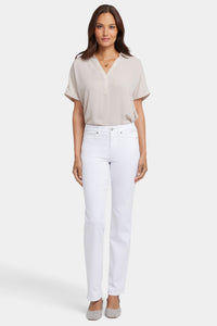 No Gapper™ Marilyn Straight Jeans In Petite In Sure Stretch® Denim With Striped Stretch Ba | Optic White | Pants | NYDJ