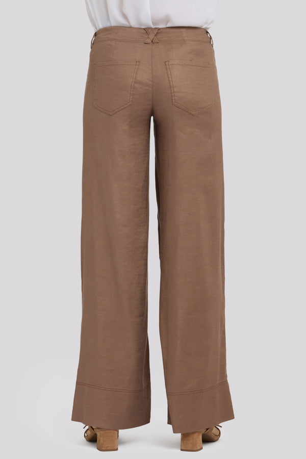 5 Pocket Wide Leg Trouser In Stretch Linen With Super High Rise | Toasted Coconut