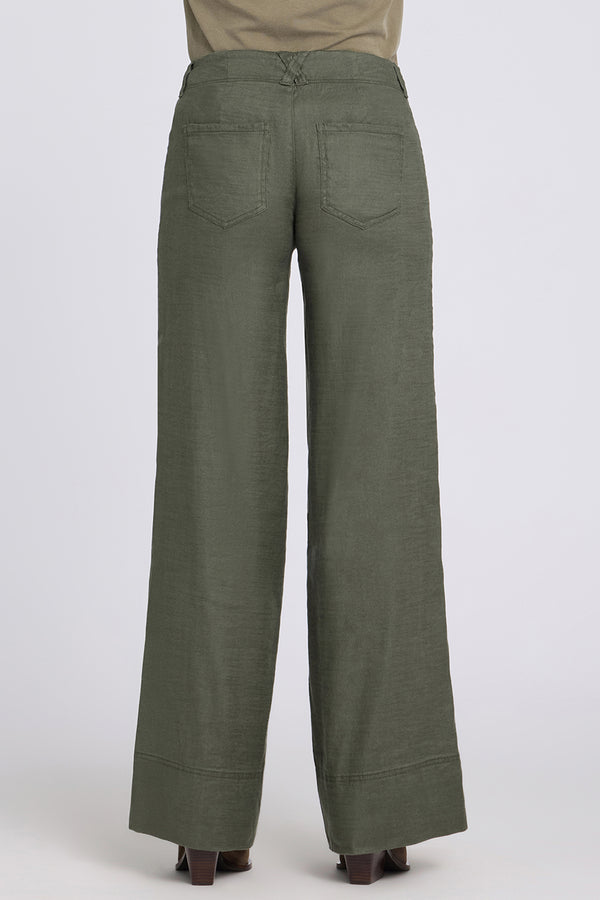5 Pocket Wide Leg Trouser In Stretch Linen With Super High Rise | Desert Green