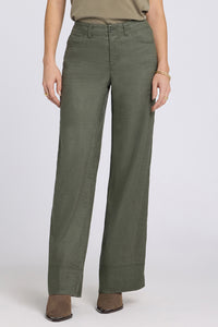 5 Pocket Wide Leg Trouser In Stretch Linen With Super High Rise | Desert Green | Pants | NYDJ
