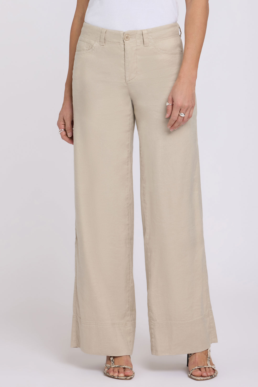 5 Pocket Wide Leg Trouser In Stretch Linen With Super High Rise | Feather | Pants | NYDJ