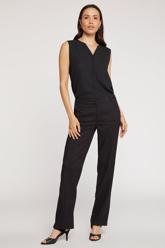 Marilyn Straight Pants In Stretch Linen | Black | Pants | NYDJ