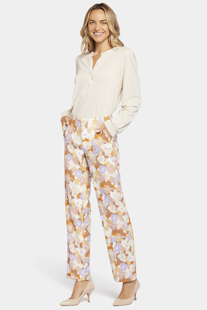 Marilyn Trouser Floral Print Stretch Linen | Sunset Grove | Pants | NYDJ