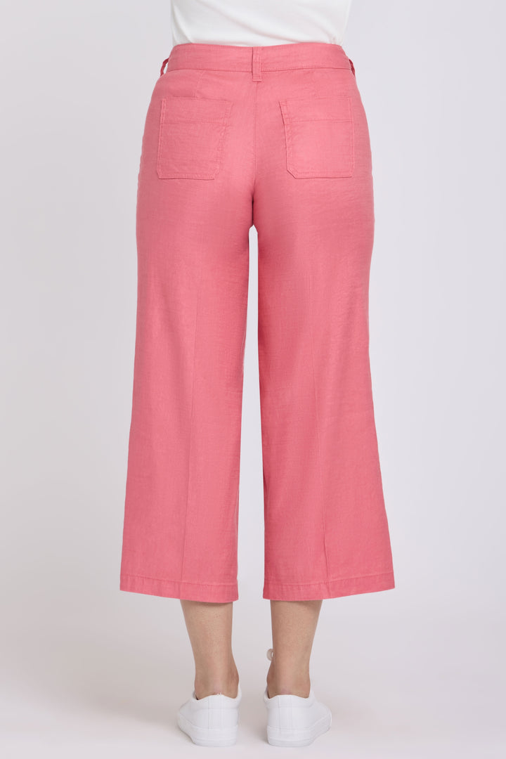 Wide Leg Cargo Capri Pants In Stretch Linen | Desert Rose