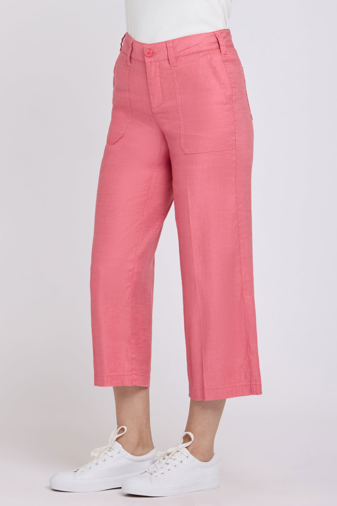 Wide Leg Cargo Capri Pants In Stretch Linen | Desert Rose