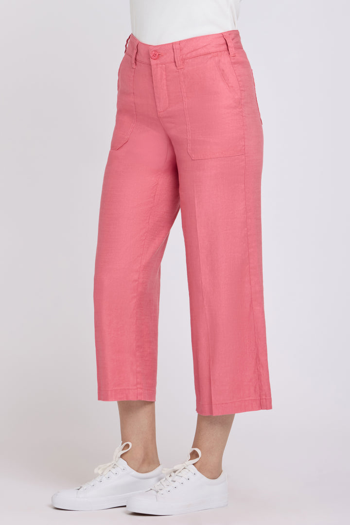 Wide Leg Cargo Capri Pants In Stretch Linen | Desert Rose