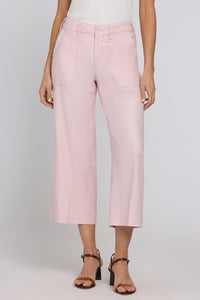 Wide Leg Cargo Capri Pants In Stretch Linen | Light Lilac