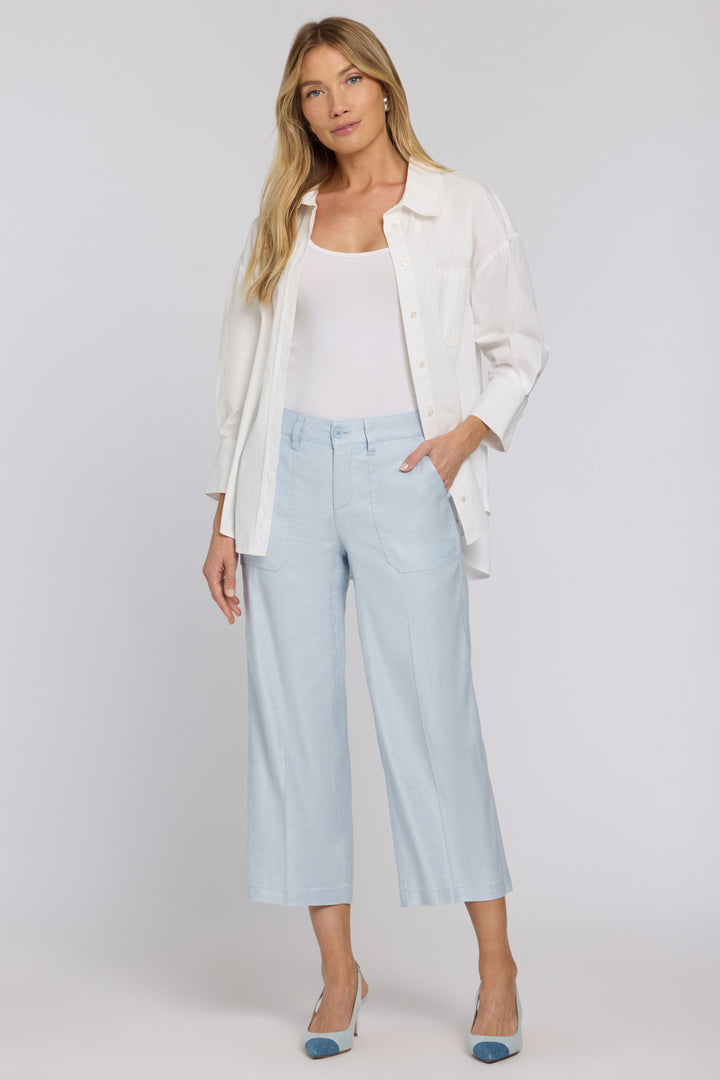Wide Leg Cargo Capri Pants In Stretch Linen | Blue Clover