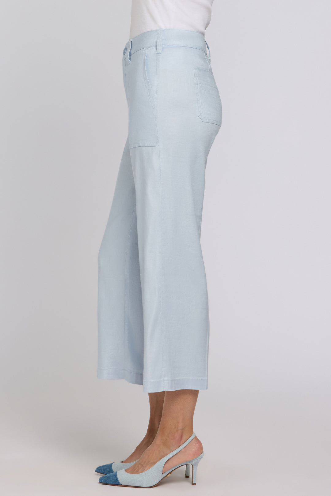 Wide Leg Cargo Capri Pants In Stretch Linen | Blue Clover