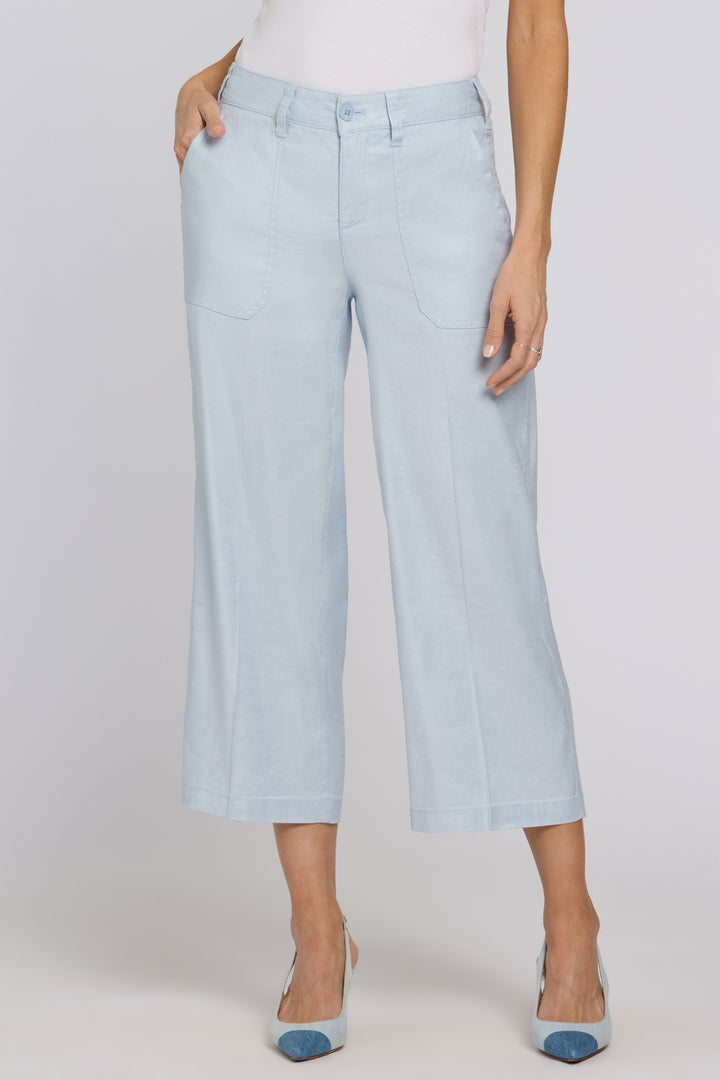 Wide Leg Cargo Capri Pants In Stretch Linen | Blue Clover