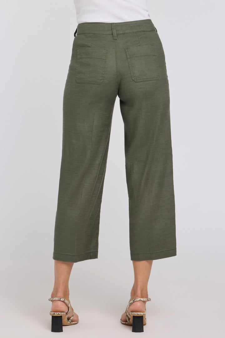 Wide Leg Cargo Capri Pants In Stretch Linen | Desert Green