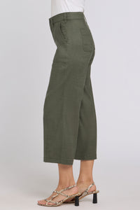 Wide Leg Cargo Capri Pants In Stretch Linen | Desert Green | Pants | NYDJ