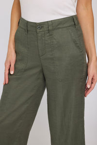 Wide Leg Cargo Capri Pants In Stretch Linen | Desert Green | Pants | NYDJ