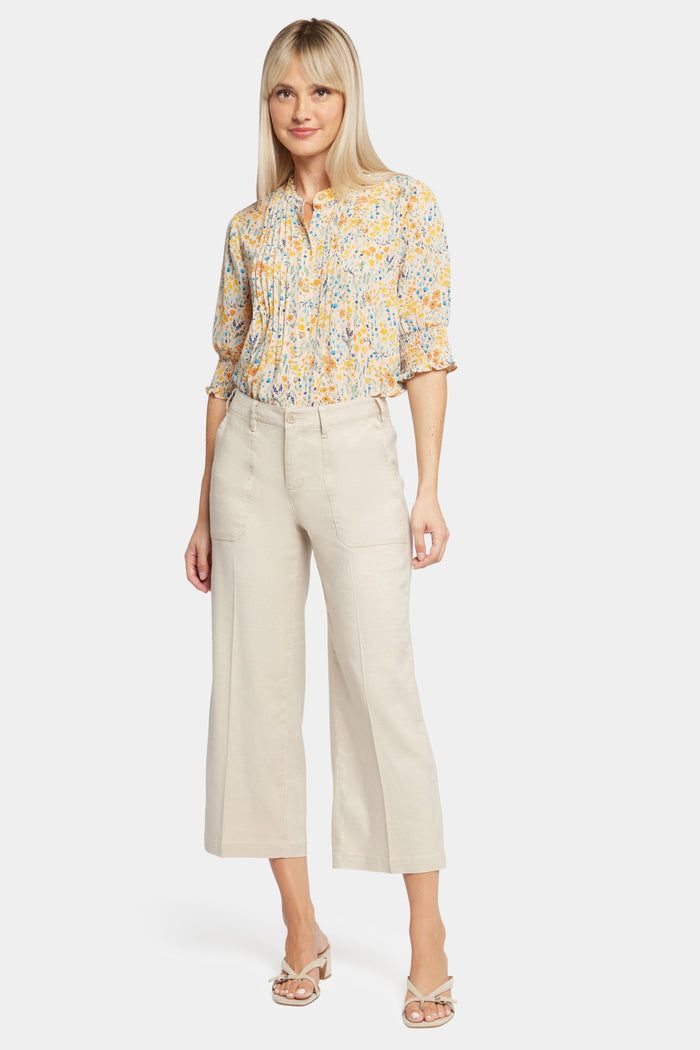Wide Leg Cargo Capri Pants In Stretch Linen | Feather