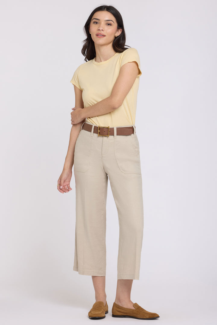 Wide Leg Cargo Capri Pants In Stretch Linen | Feather