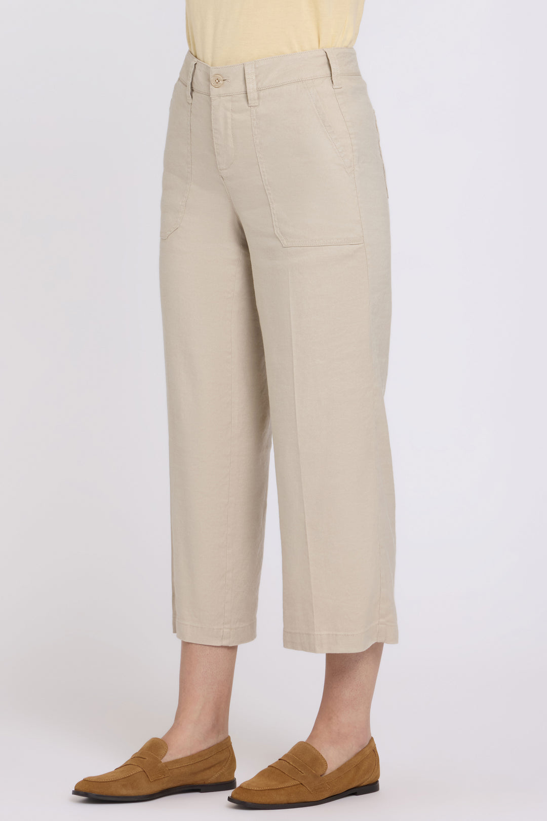 Wide Leg Cargo Capri Pants In Stretch Linen | Feather