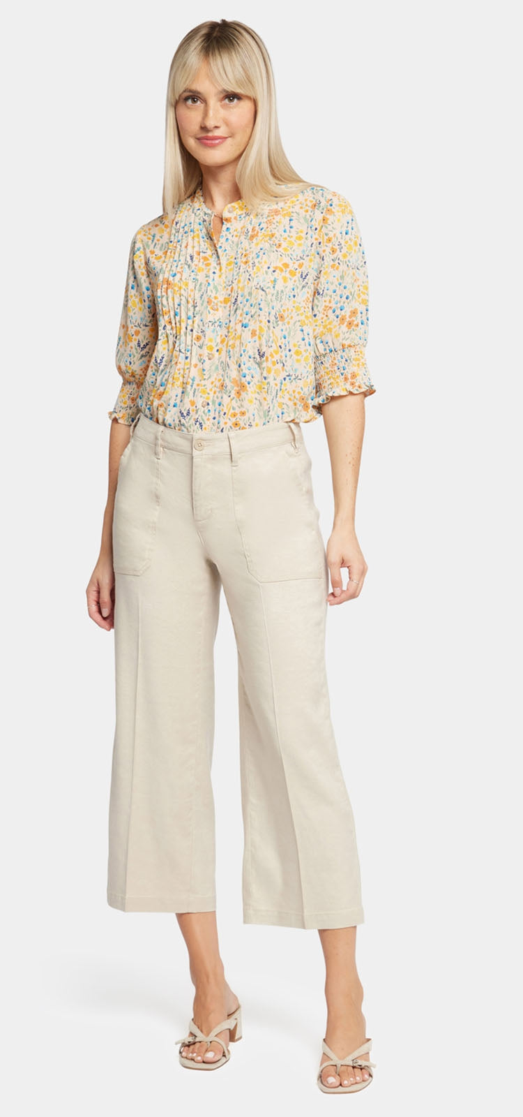 Wide Leg Cargo Capri Pants In Stretch Linen | Feather | Pants | NYDJ