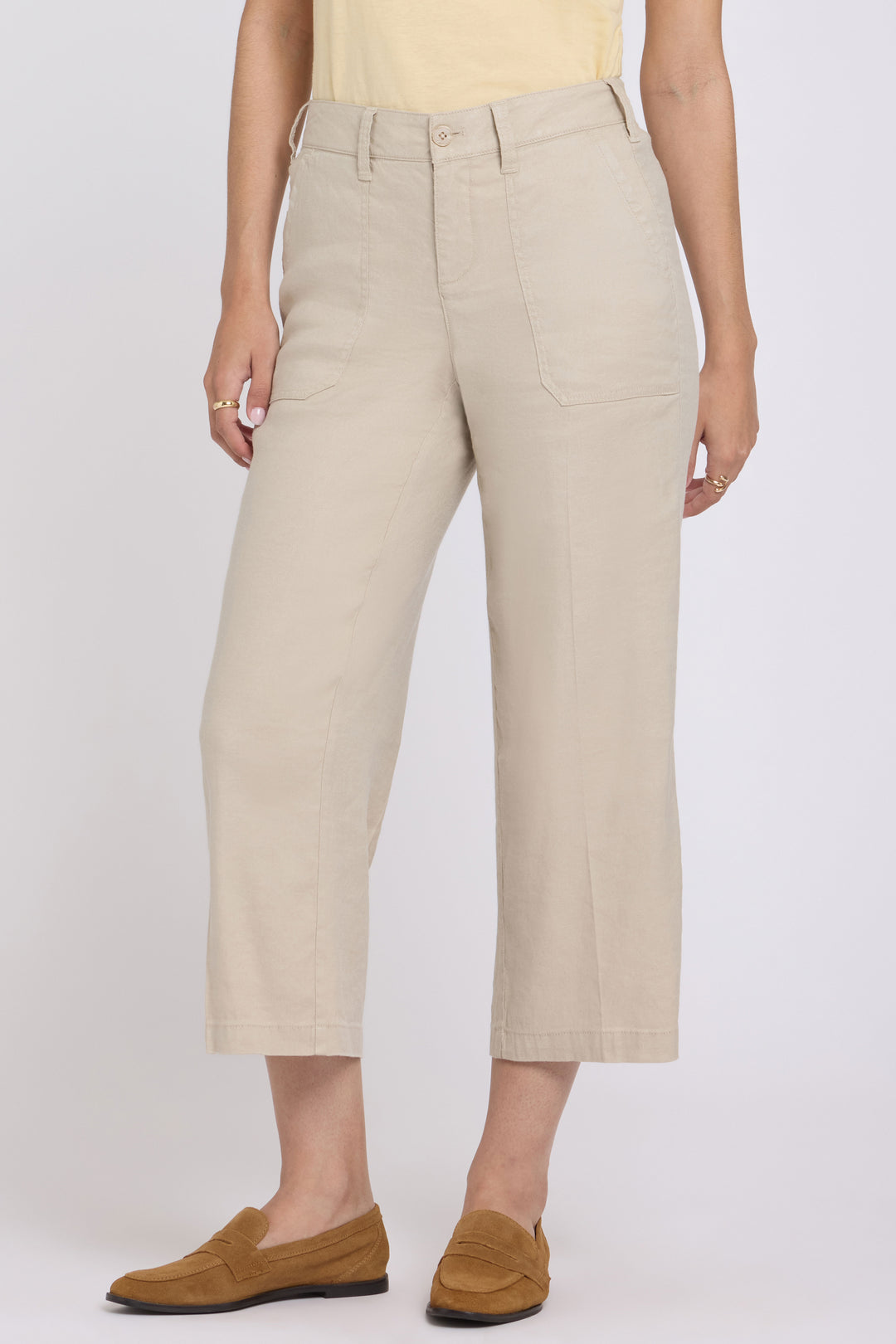Wide Leg Cargo Capri Pants In Stretch Linen | Feather