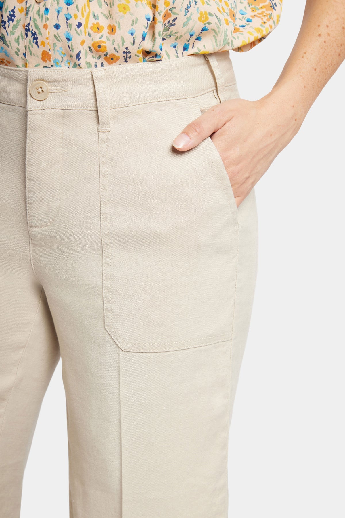 Wide Leg Cargo Capri Pants In Stretch Linen | Feather | Pants | NYDJ