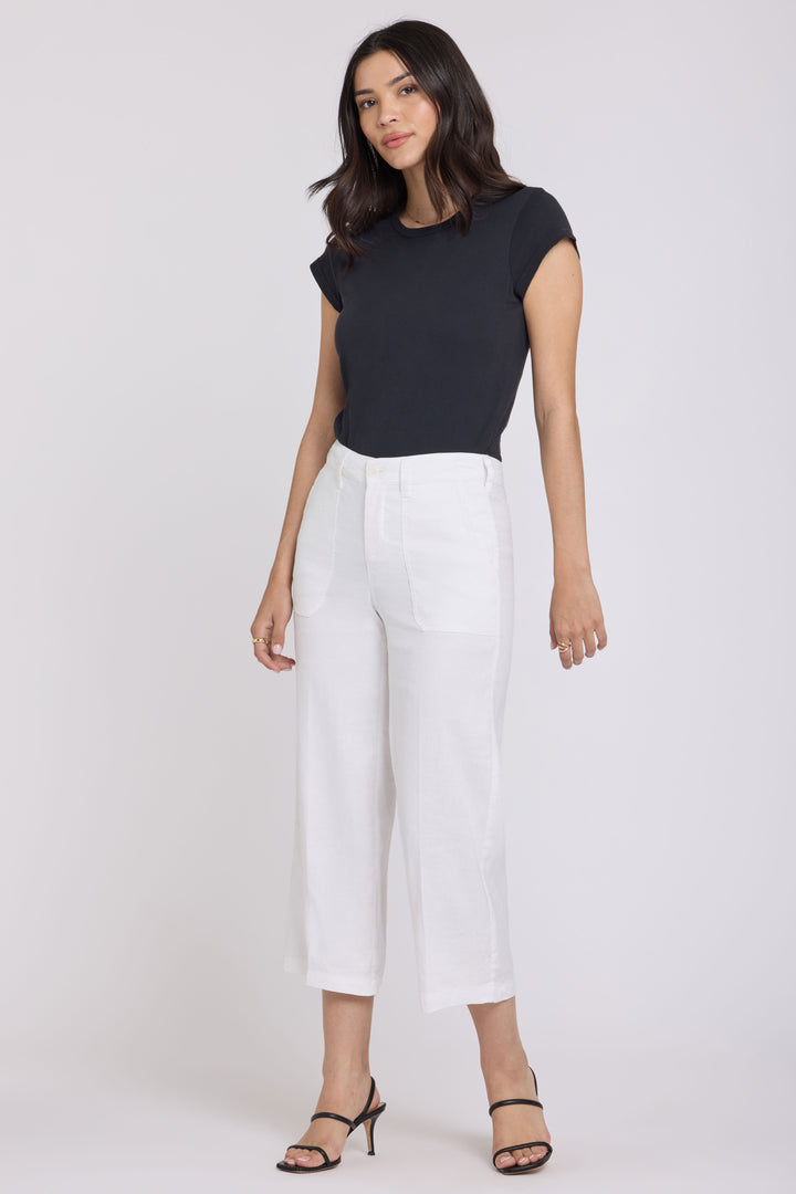 Wide Leg Cargo Capri Pants In Stretch Linen | Optic White