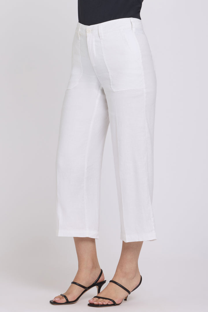 Wide Leg Cargo Capri Pants In Stretch Linen | Optic White