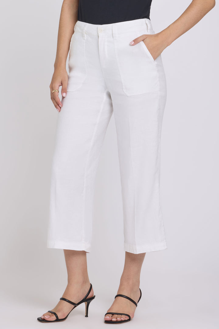 Wide Leg Cargo Capri Pants In Stretch Linen | Optic White