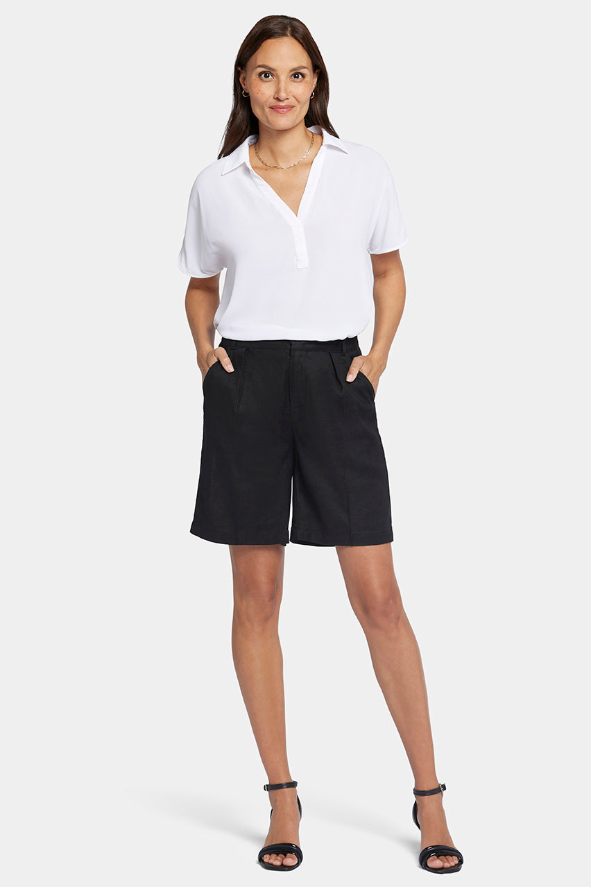 Relaxed Shorts In Stretch Linen | Black | Shorts | NYDJ