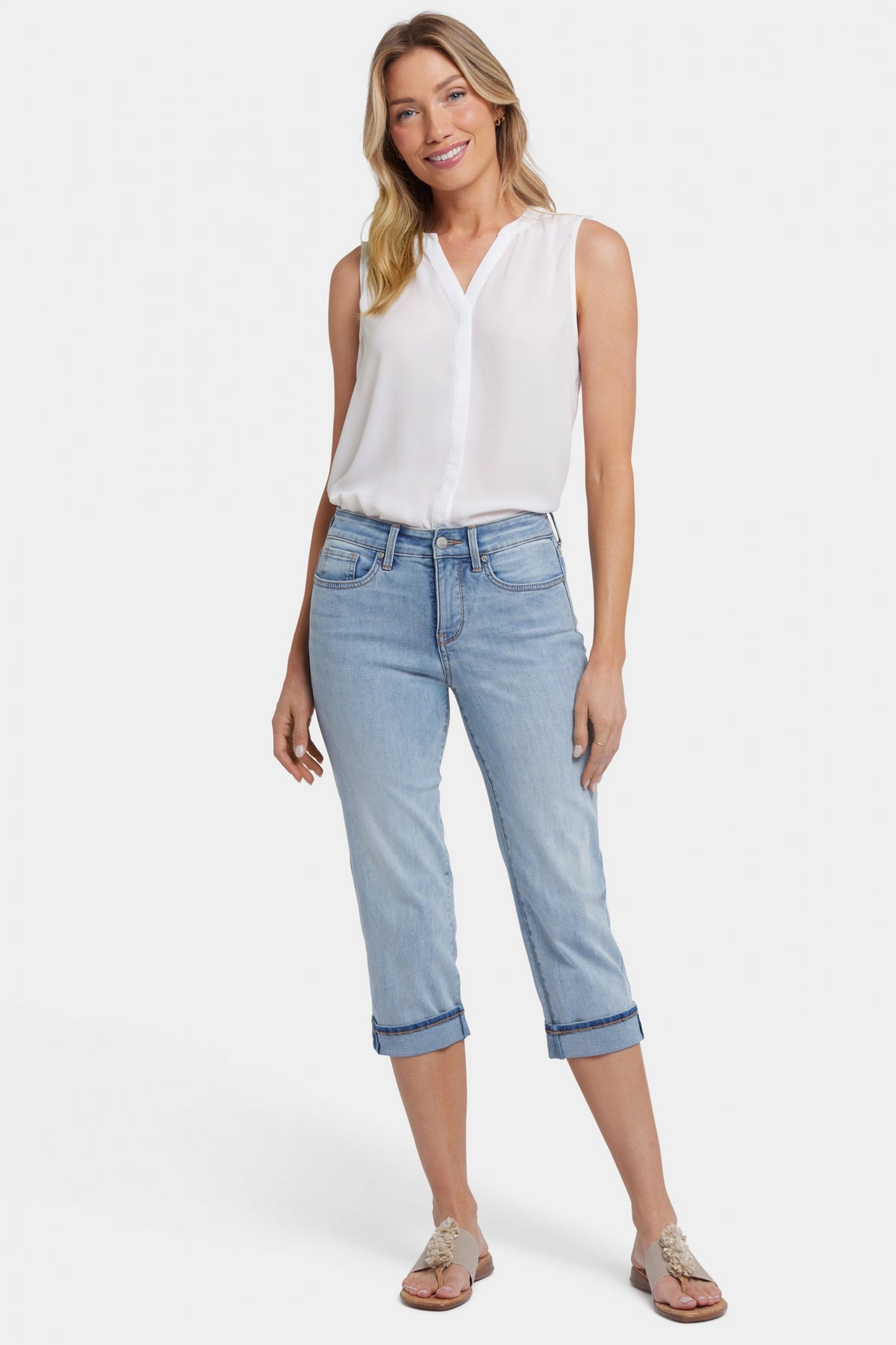 Marilyn Straight Crop Jeans In Cool Embrace® Denim With Cuffs | Santiago sea | Pants | NYDJ