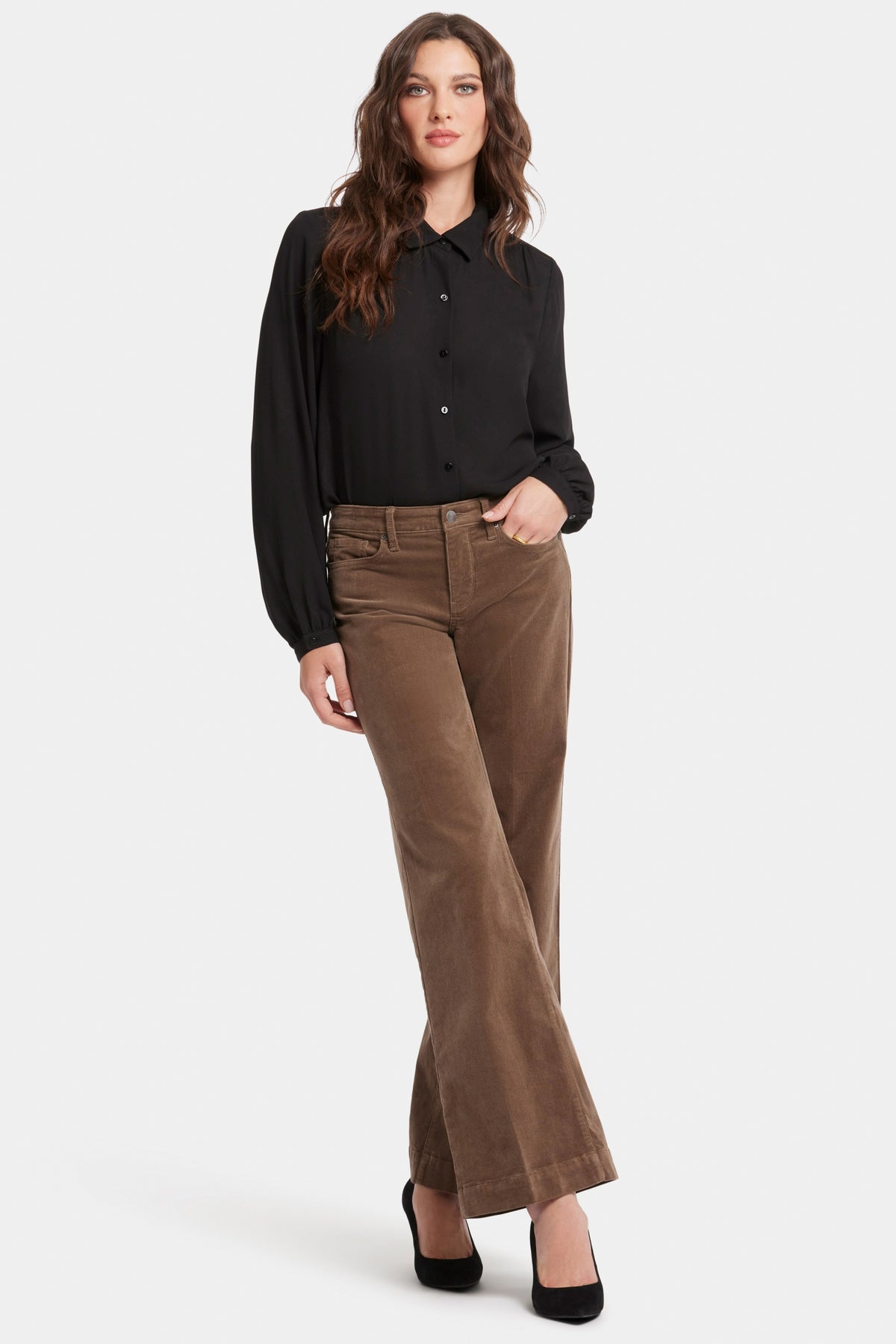 Teresa Wide Leg Trouser Brown Corduroy | Elmwood | Non Denim | NYDJ