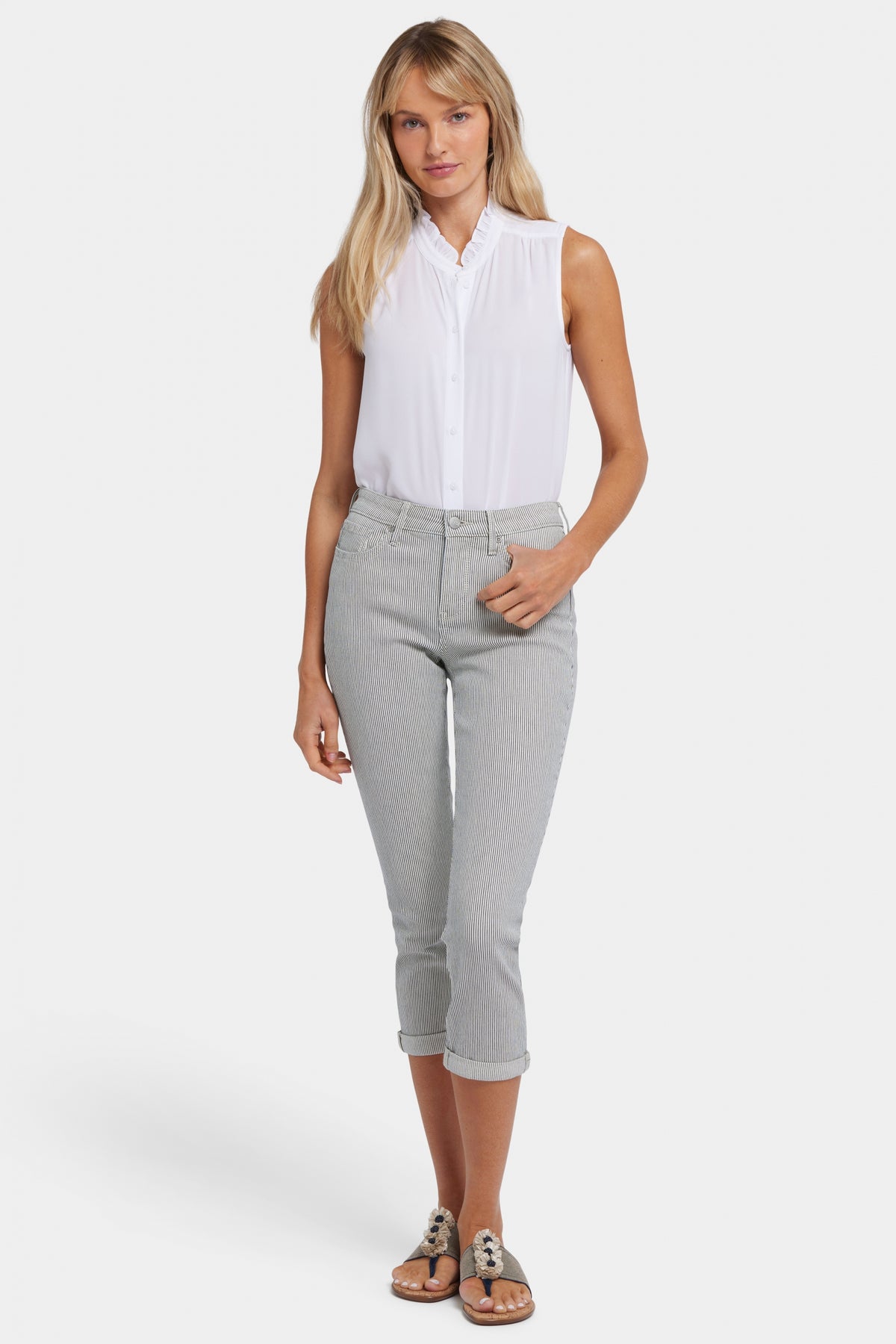 Chloe Skinny Capri Jeans With Roll Cuffs | Luarca Stripe | Pants | NYDJ