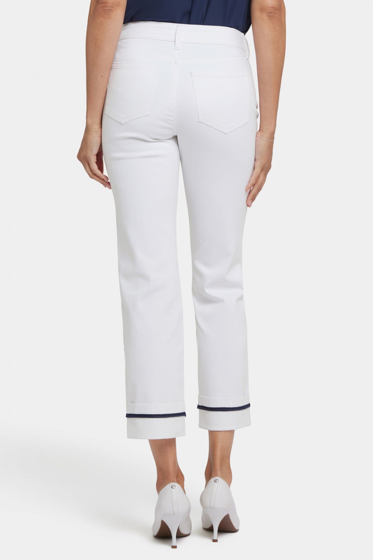 Marilyn Straight Ankle Jeans With Deep Cuffs And Binding Detail | Optic White | Pants | NYDJ