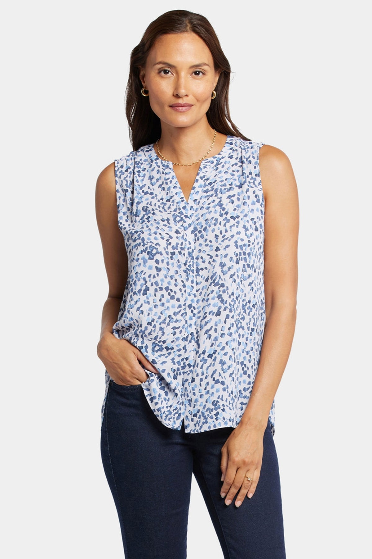 Sleeveless Pintuck Blouse Fleck Print | Hayward Hills | Top | NYDJ