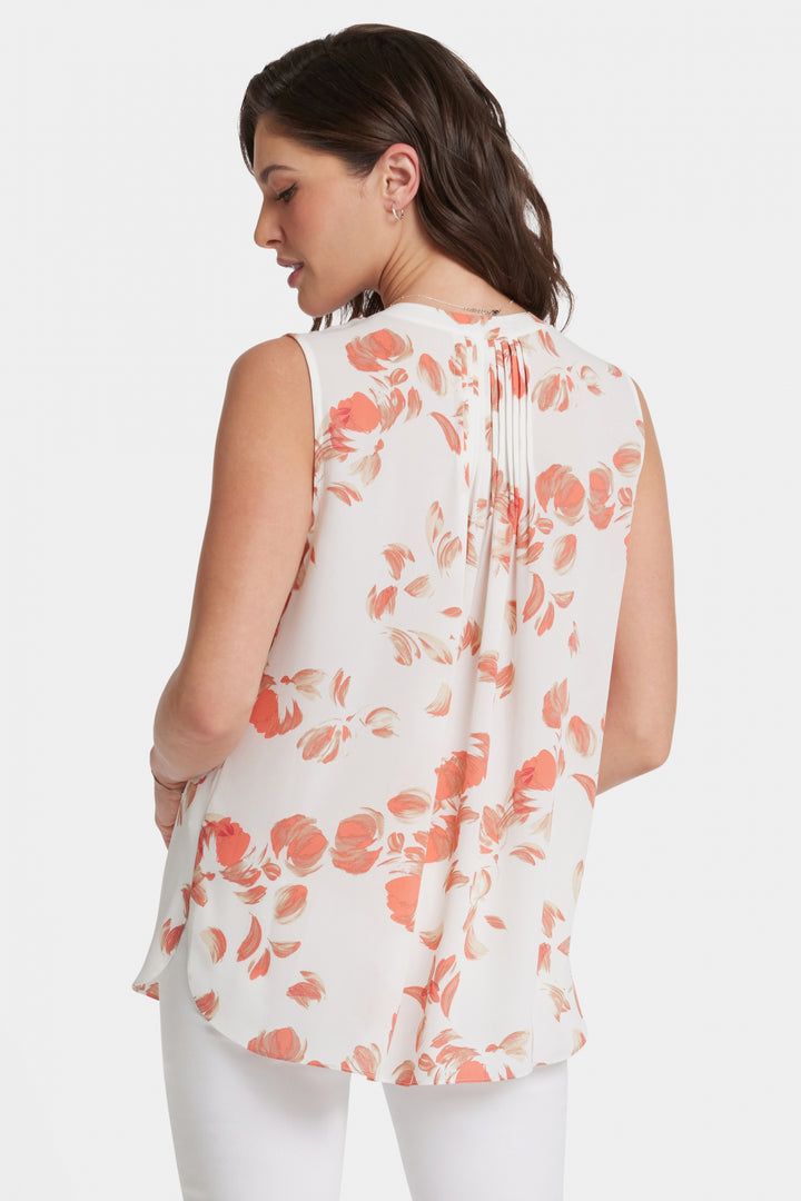 Sleeveless Pintuck Blouse Abstract Floral Print | Aurora
