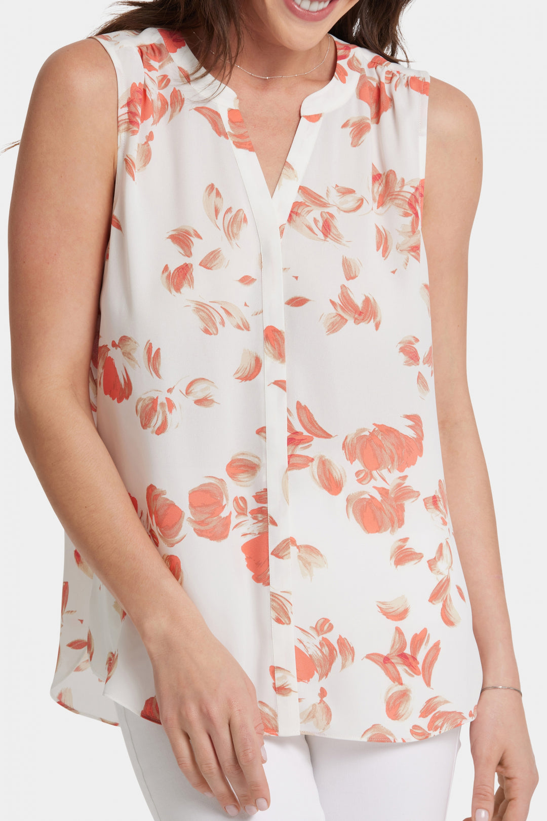 Sleeveless Pintuck Blouse Abstract Floral Print | Aurora
