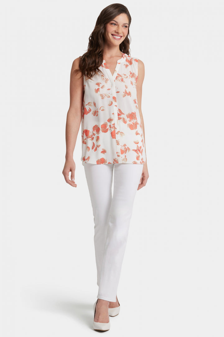Sleeveless Pintuck Blouse Abstract Floral Print | Aurora
