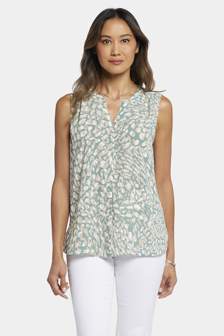 Sleeveless Pintuck Blouse Graphic Print | Endless Sea | Top | NYDJ