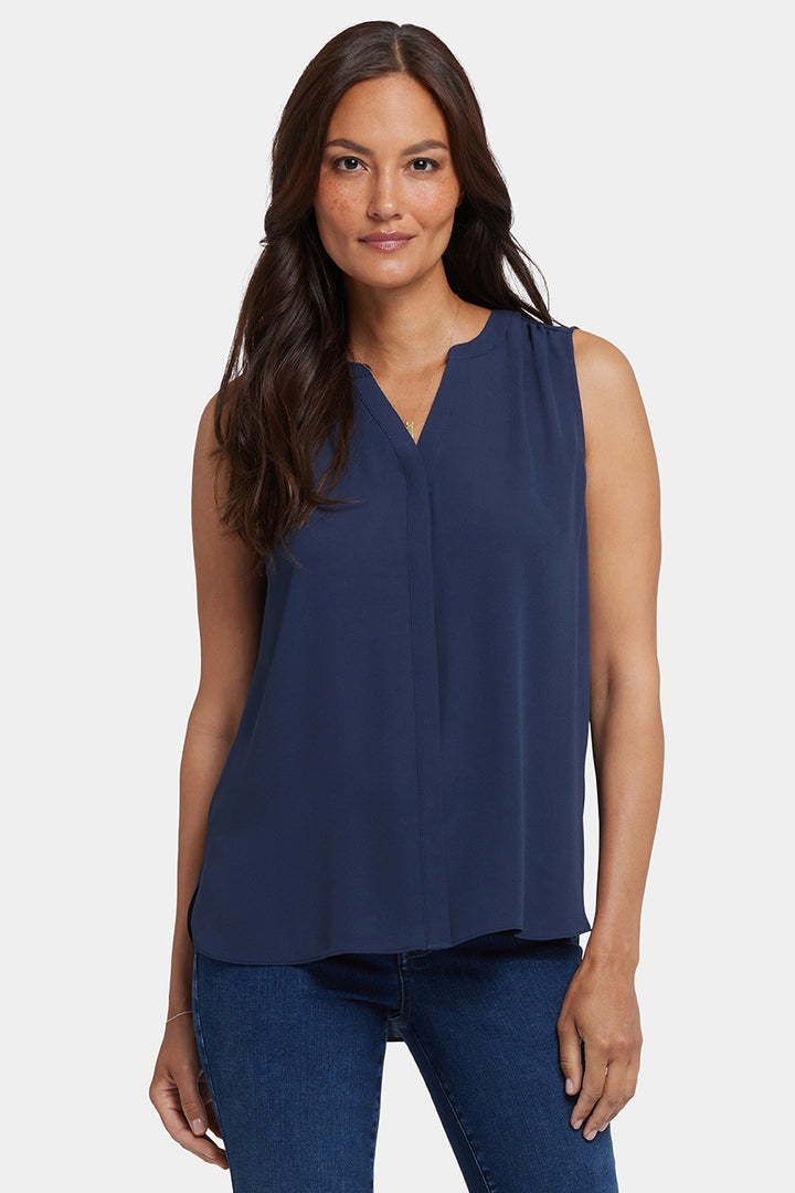 Sleeveless Pintuck Blouse | Oxford Navy