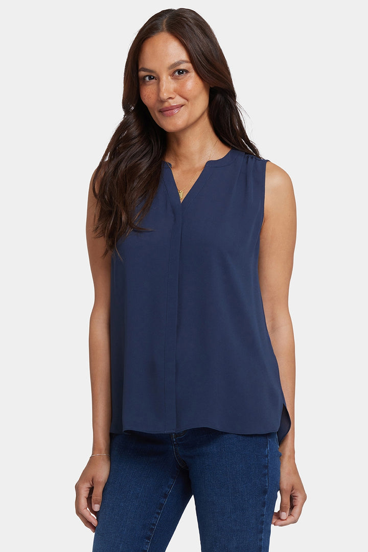 Sleeveless Pintuck Blouse | Oxford Navy