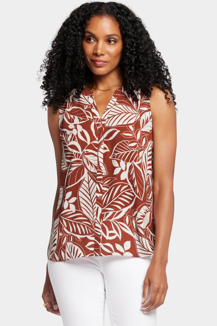 Sleeveless Pintuck Blouse Tropical Print | Arianna