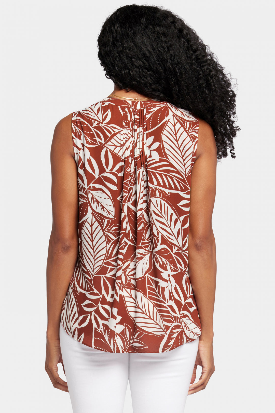 Sleeveless Pintuck Blouse Tropical Print | Arianna