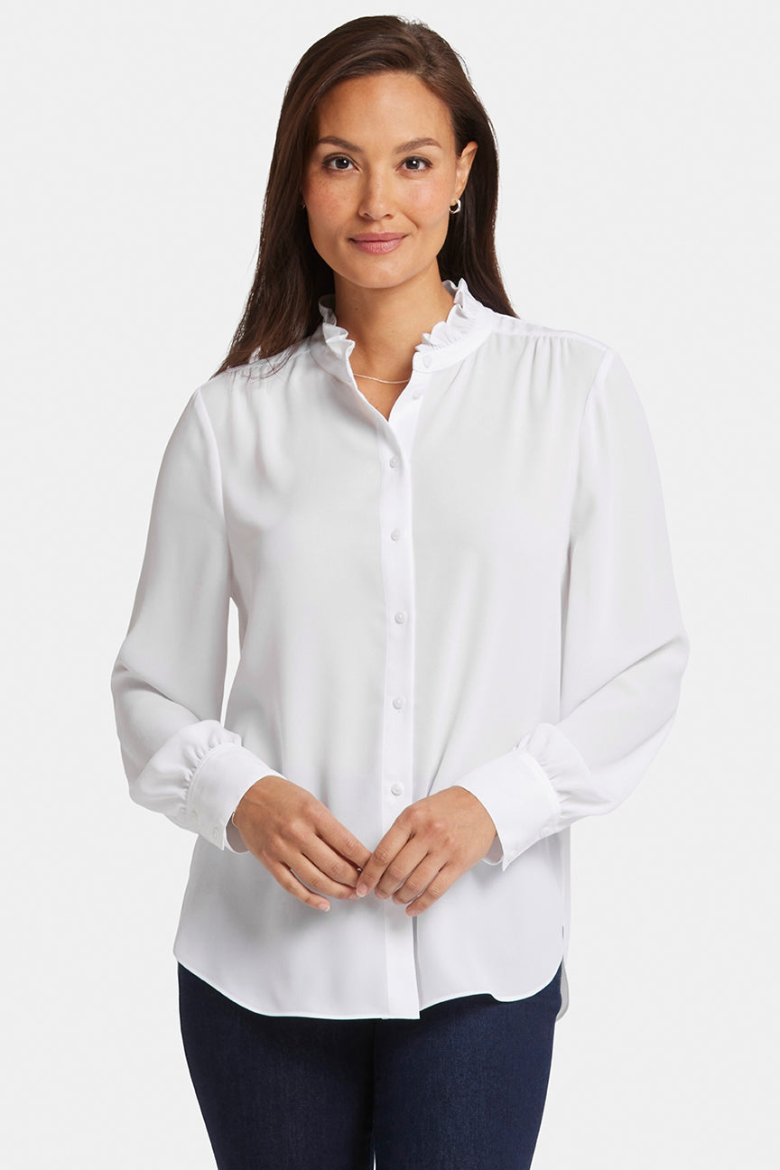 Ruffle Neck Blouse White | Optic White | Blouse | NYDJ