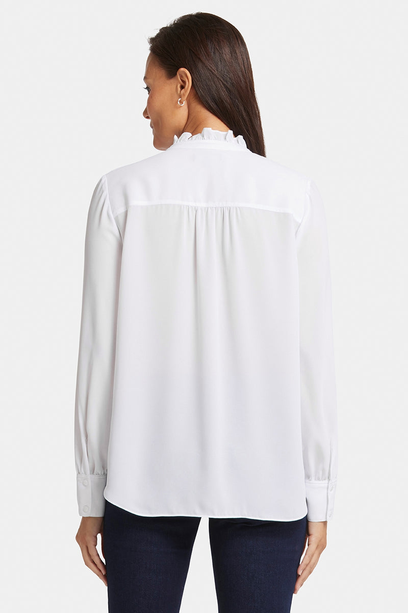 Ruffle Neck Blouse White | Optic White | Blouse | NYDJ