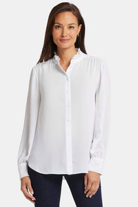 Ruffle Neck Blouse White | Optic White | Blouse | NYDJ