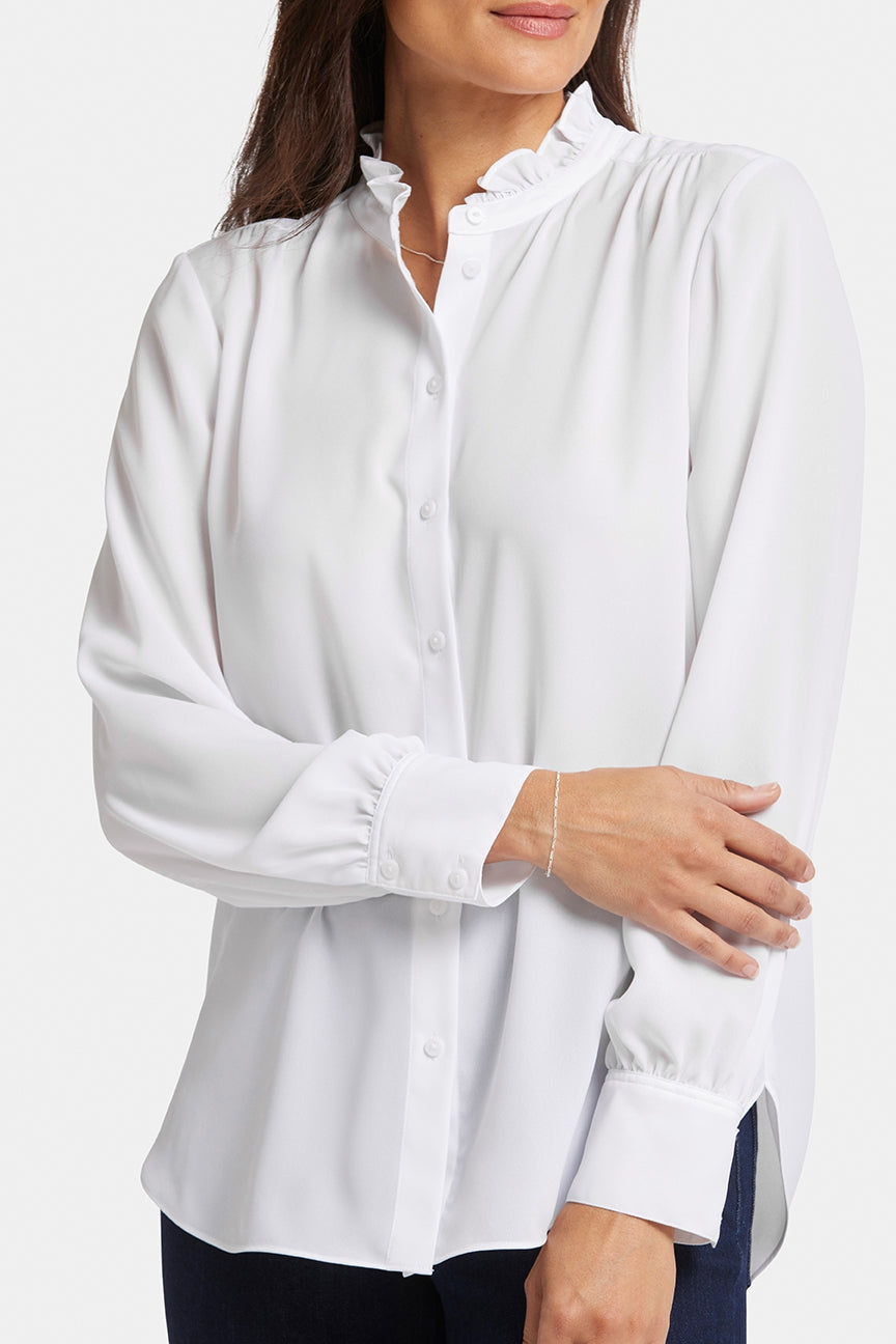 Ruffle Neck Blouse White | Optic White | Blouse | NYDJ