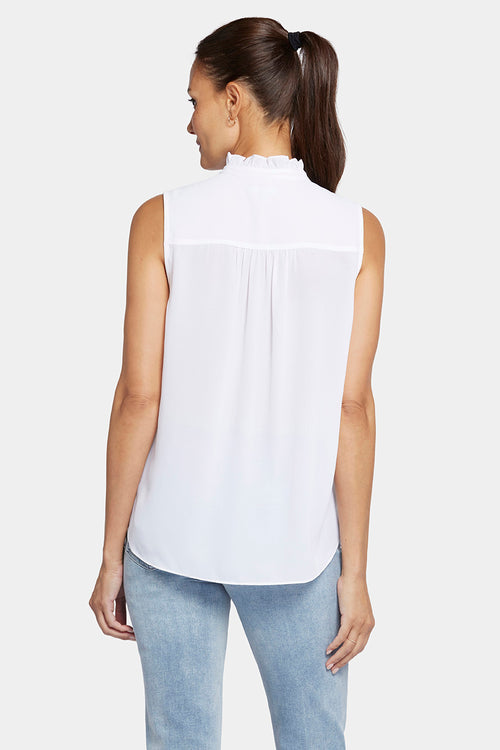 Sleeveless Ruffle Neck Blouse | Optic White | Blouse | NYDJ