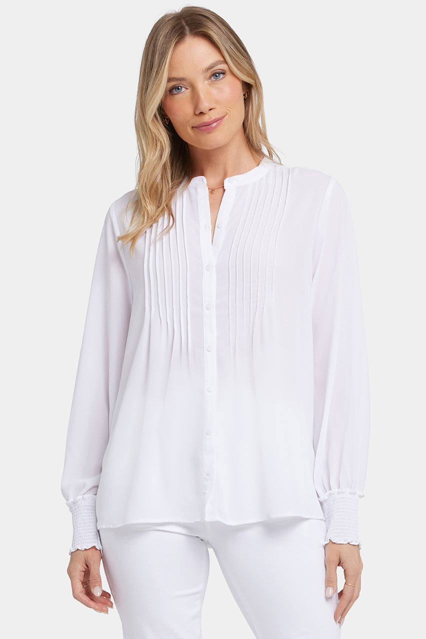 Pleated Peasant Blouse | Optic White | Blouse | NYDJ