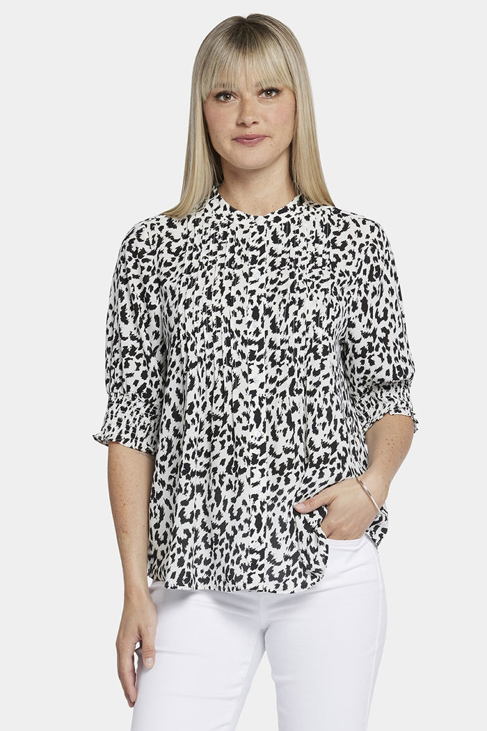 Pleated Short Sleeved Blouse Animal Print | Gato | Blouse | NYDJ