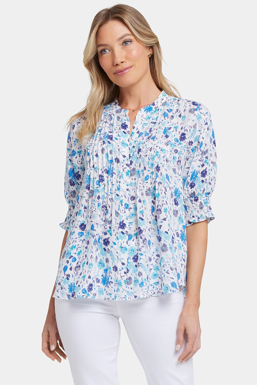 Pleated Short Sleeved Blouse | Jimena Garden | Blouse | NYDJ